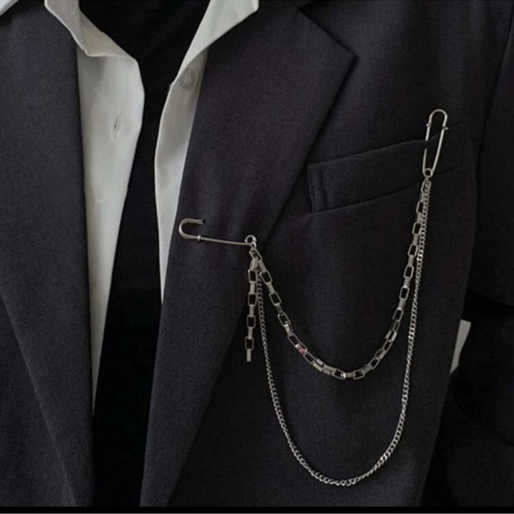 🧷 Awesome Double Chain Layered Safety Pin Collar Tip Brooch Pin 🧷